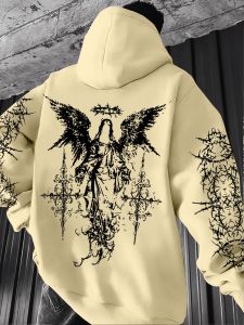 European and American mens autumn fashion personality angel print comfortable hooded sweatshirt outdoor street style top