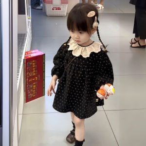 Little Girl Floral Dress for Girls 2025 Autumn New Style Korean Fashion Ruffle-Necked Flared Skirt Dress
