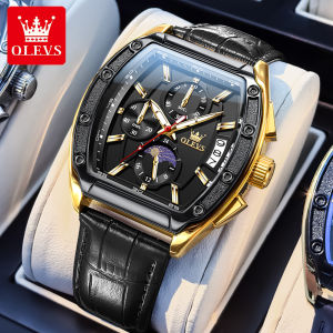 OLEVS Watch For Mens Original Waterproof Casual Fashion Watches Quartz Leather Strap Chronograph Luminous Calendar Relo For Men