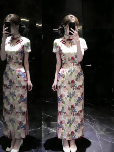 CHANGTONG | Retro Unique Printed Slim Fitting Cheongsam Skirt