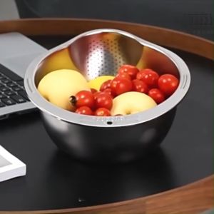 Bijian Serba Guna Baskom Saringan Stainless Steel/Wadah Cuci Beras Sayur Buah Alat Cuci Beras Kacang Buah Sayuran Serbaguna Saringan Beras