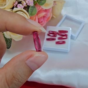 ก้านไม้ขีด ปล้องอ้อย สีทับทิม พลอยอัด สีแดง #5 ขนาด 4.6x14.6mm+- แพ็คละ 8 20 25 เม็ด #Synthetic corundumstone