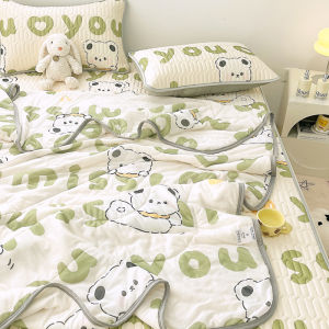 Cat Person Latex Cooling Bedding Set Summer Ice Silk Quilt Student Dormitory Single Double Bed Sheet Quilt Cover Pillowcase