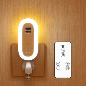 Đèn ngủ thông minh điều chỉnh độ sáng 10 cấp độ với 3 chế độ sáng tích hợp cổng sạc kép 5V2.1A có remoss điều khiển từ xa