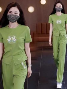 Casual Sportswear Set Women Summer New Fashion Youthful Short Sleeve Wide Leg Pants Two Piece Set High End Feeling