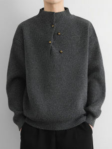 Mens Thickened Mid-Neck Sweater Designer Style Half-High Collar Knitted Winter Fashion Casual Long Sleeve Solid Color Top