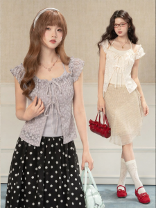 loveheynew | Áo Thun Tay Ngắn In Hoa Có Nơ Cột Bằng Ren
