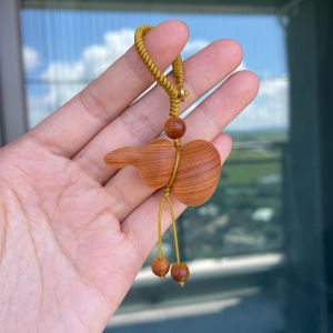 Natural Aged Cypresses Gourd Pendant Car Keychain Sculpture Peaceful Ornaments Lucky Charm Wood Carving Bag Accessory