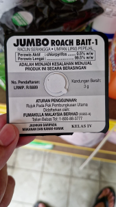 Fumakilla Jumbo Roach Bait 6 umpan Lipas pepejal racun serangga cockroach chlorpyrifos german american cockroach