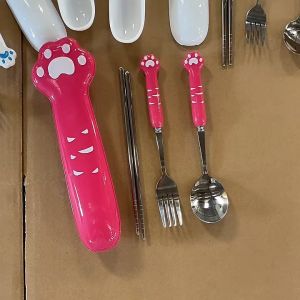 Bộ muỗng đũa bộ thìa đũa cá nhân cute 3 trong 1 dễ thương hình chân mèo mang đi làm văn phòng SUZUKO BAGS TM08