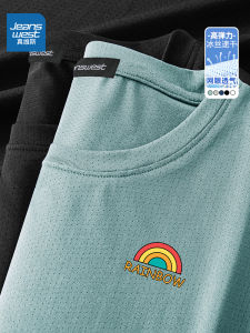 Jeanswest Mens Short Sleeve T-Shirt Summer Thin Training Sport Running Top Breathable Sweat Absorbent American Style Fitness