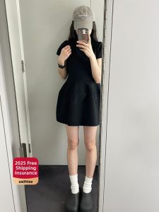 unifittoo | Stylish Petite Slimming Waist-Cinching Mini Dress Black French Style Summer New 2026