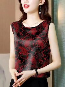 Ice Silk Sleeveless Vest Breathable Loose Womens Top Summer New Style Outerwear Versatile Printed Design Original Style Polyester Fiber