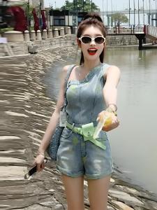 Retro American Washed Denim Overalls Women Summer New Design Loose Wide Leg Shorts Trendy High Waist Zipper Closure Jeans