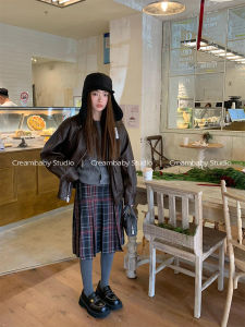 Handcrafted Plaid Red And White Gingham A-Line Mini Skirt for Women Vintage Style Pleated Skirts Autumn Winter Straight Leg