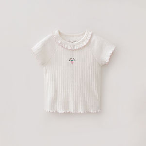 Marc&Janie | Strawberry Heart Lace Rib Short Sleeve T-Shirts Summer