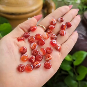 Q2528 Charm đồng điếu Ngọc Agate Vân Đỏ Cam size 10x4mm sẵn lỗ 2li chất bóng mịn hàng chuẩn hợp Hỏa & Thổ - Phong Thủy TUDO