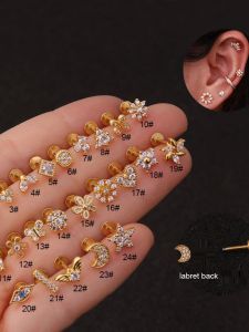 INS New Arrival Gem Fashion Flower Bone Stud Anti-Allergy Titanium Steel Gold Ear Clip Fancy Ear Rings Tide a