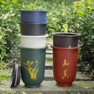 Thickened Raised Printed Ceramic-effect Matt Flower Pot