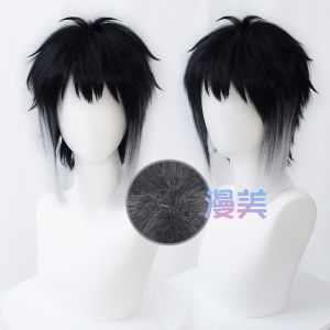 Manga Cosplay Wig Gradual Color Change Easy to Shape Anime Hairpiece Black to White Curly Synthetic Hair for Party And Stage