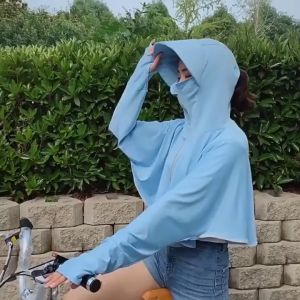 Ice silk sun protection clothes 2023 new long sleeve cardigan ultra-thin coat riding travel sun-protective clothing防晒服