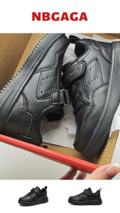 Kids Classic Fashion Low Leather Casual Sneakers with Velcro Strap Boy Girl Children Flat Black Sports Sneakers Shoes