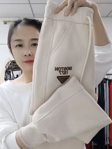 High Waist Womens Sporty Harlan Pants Autumn Winter New Style Slimming Casual Trousers Thickened Cotton Blend Embroidery