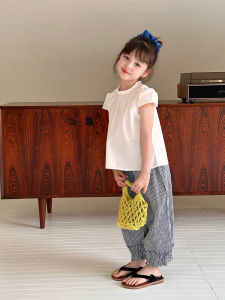 Áo Thun Cotton Tay Ngắn Cổ Đứng Cho Bé Gái Phong Cách Hàn Quốc Mùa Hè Màu Trơn Thường Ngày Chất Liệu Cotton 100%