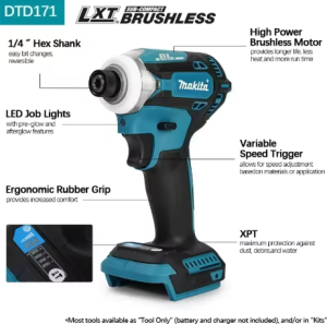 Makita | Makita DTD171 Brushless Impact Driver Rechargeable Screwdriver Drills Cordless Power Tools 18V BL Motor Bare Tool Unit for 18V