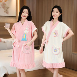 Pure Cotton Quick Dry Bath Towel Womens Wrap Scarf Style Absorbent Home Use Adult Bath Robe Comfortable Soft Coral Velvet