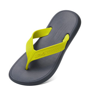 Luladi Mens Summer Anti-slip Wearable Sandals Rubber Thong Slippers Black Beach Shoes Trendy Flat Heel Solid Color EVA Foam Sole