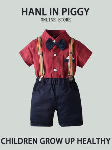 Baby Dress for One Year Old Suit Summer British Style Kids One Year Old Zhuazhou Boy Suspenders Flower Boy Small Suit