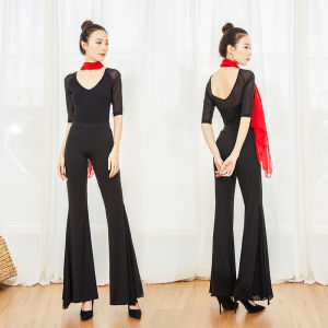 Jingyue Star Dance Practice Suit Set Bell Bottoms Black Lace Sleeve Body Language Training Clothes for Elderly Square Dancing