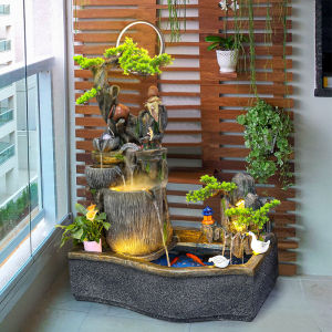 ของตั้งโชว์น้ำพุน้ำตกภูเขาปลอมของประดับตกแต่งสวนแบบตั้งพื้นสำหรับสำนักงานบ่อเลี้ยงปลาระเบียงสไตล์จีนแบบใหม่สำหรับห้องรับแขกในร่ม