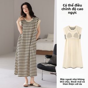 MiiOW | Pure Cotton Nightgown Womens Style Summer New Sleeveless Home Clothes Sleepwear With Chest Pad Can Wear Outside Round Neck