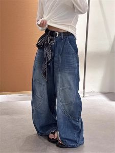 กางเกงยีนส์ทรงหลวมเอวสูงสไตล์ย้อนยุคแบบอเมริกันสำหรับผู้หญิง กางเกงขายาวทรงสลิมฟิต กางเกงขายาวทรงแบนสำหรับใส่ไปทำงาน