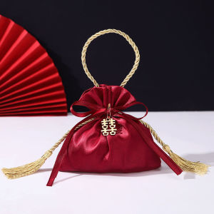 Nurm Red Candy Bag with Tassel Chinese Wedding Christmas Birthday Party Decor Gift Packaging