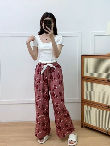(Extended version）Summer Cotton Silk Pajamas Pants  Large Size Loose Wide Leg Pants (FREE SIZE)