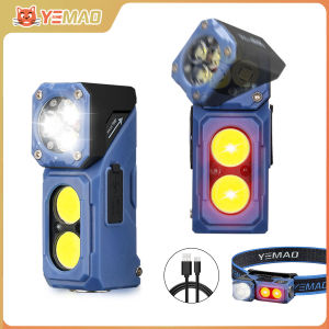 YEMAO T615 500LM Rechargeable Multi-Function LED Flashlight with Hat Clip Bike Light & Floodlight for Camping Work & Outdoor