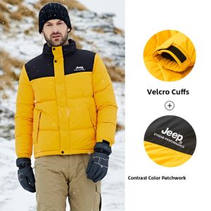 Jeep | Jeep Mens Lightweight Thick Duck Down Jacket Autumn Winter Short Style Windproof Snowproof Breathable Outdoor Workwear Coat