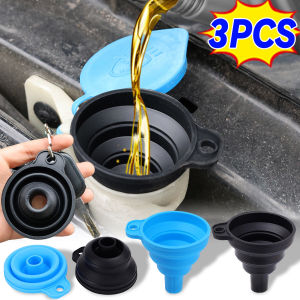 3PCS Foldable Car Refueling Funnel Gasoline Portable Engine Oil Funnel Tool Silicone Funnel Car Refueling Tool Auto Accessories
