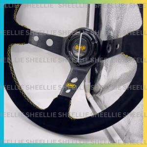14 Inch OMP Car Steering Wheel Universal Suede Leather OMP Automobile Steering Wheel Deep Dish Car