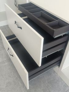 New 2025 Kitchen Cabinet Drawer Style Shallow Pull out Basket Dishware Storage Rack Three Layers for Bowl And Plate Organization