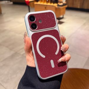 AO.HU | Wine Red Glitter Synthetic Leather Magnetic Magsafe Compatible Full-Enclosure Case