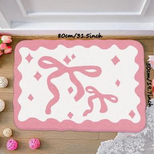 VIKAMA Cute Bow Bathroom Floor Mat Soft Absorbent Non Slip Washable Door Mat Bathroom and Home Decor
