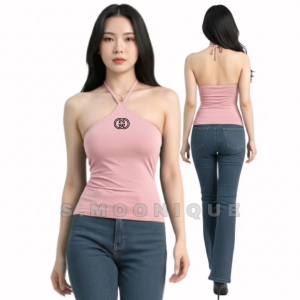 halter top with logo fitted design cotton spandex