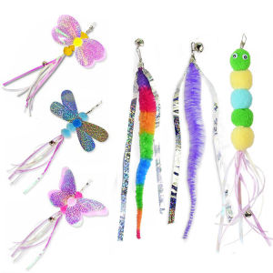 Interactive Cat Toy Replacement Heads with Bell Caterpillar Design Durable Pet Supplies Mouse Shaped Teaser Stick for Cats