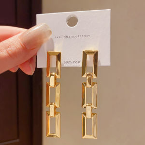 Exaggerated Tassel Hoop Earrings Womens Long Elegant Dangle Earring Block Chain Design Slimming for round Faces