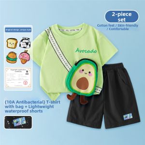 Lomitoo | Cute 3D Pocket Kids Outfit Set Short Sleeve Tshirt and Shorts