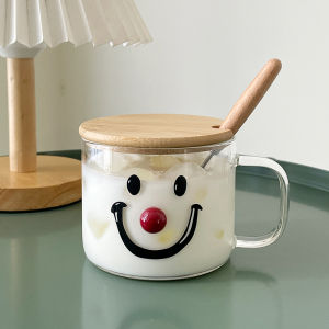 Heat-Resistant Handle Glass Korean Style Smiley Ins Accessible Luxury Juice Cup Beer Steins Water Cup Milk Breakfast Cup